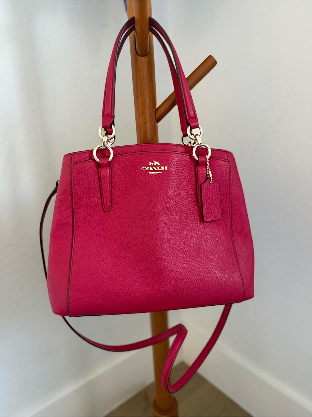 Coach Hot Pink Pebbled Leather Satchel with Removable Strap